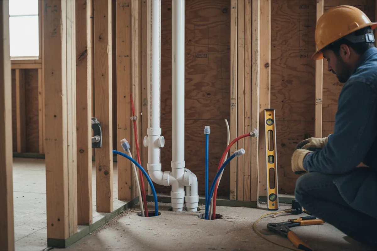 Drain and supply rough-in during Garbage Disposal Repair in Newtonville